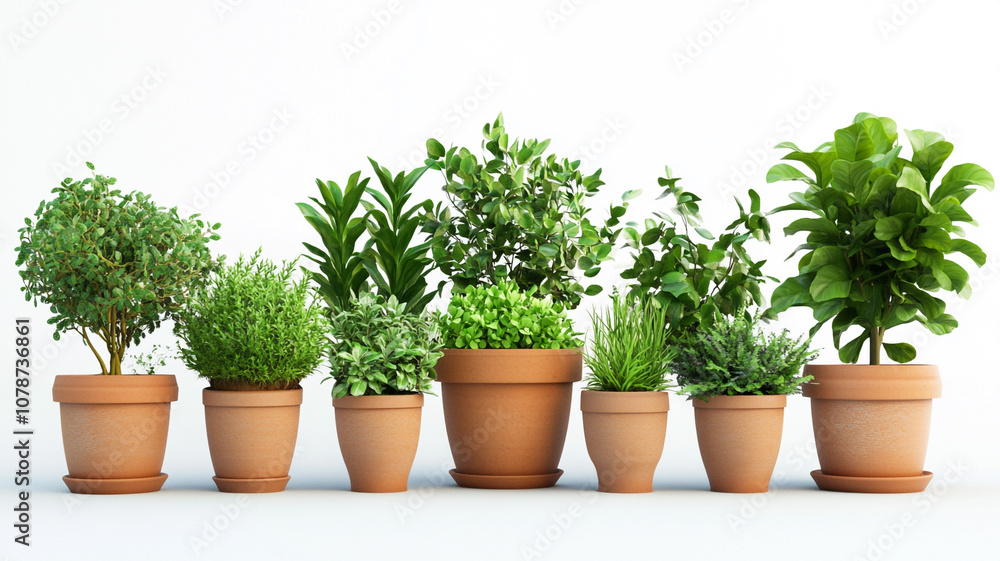 a collection of potted plants isolated on a white background a collection of potted plants isolated on a white background