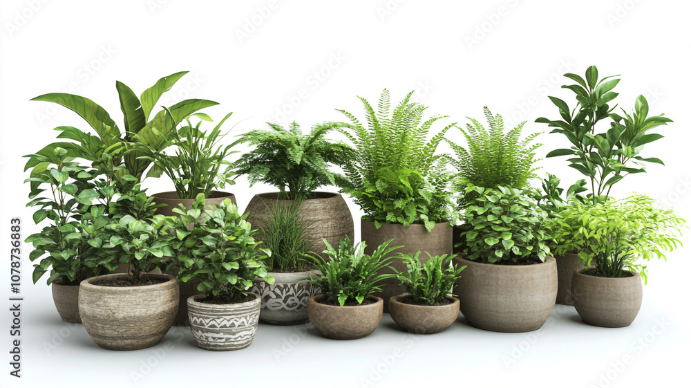 Fototapeta premium a collection of potted plants isolated on a white background