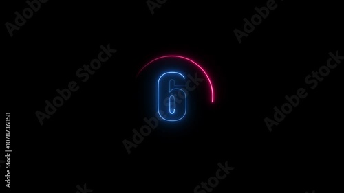 10 seconds countdown neon glowing royal blue color animation on black background. loading orange color animation 4k. photo