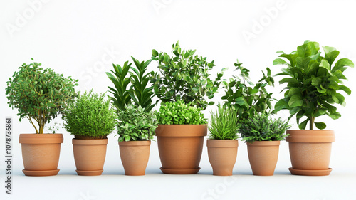 a collection of potted plants isolated on a white background