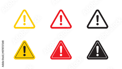 Warning, precaution, attention, alert icon, exclamation mark in the triangle shape. Symbol or icon for web site, logo, UI design. Flat vector illustration.