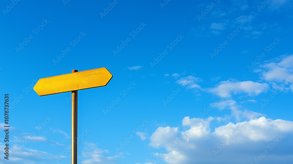 Simple unmarked signpost against a bright blue sky conveying open possibilities and travel destinations Simple unmarked signpost against a bright blue sky conveying open possibilities and travel destinations