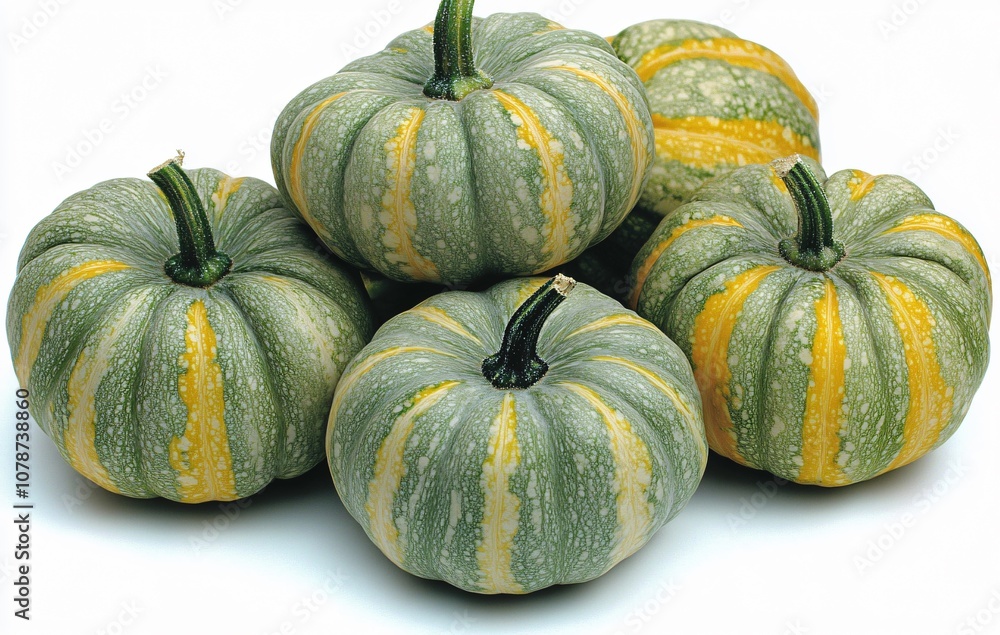 Striped Delicate Pumpkins on White Background Striped Delicate Pumpkins on White Background