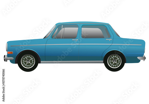 Véhicule de collection, de couleur bleue, de profil