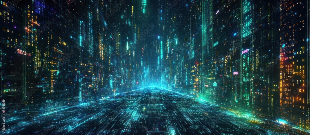 Abstract city skyline with glowing lines and lights. Abstract city skyline with glowing lines and lights.