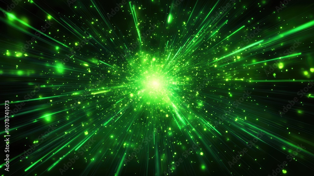 A burst of vibrant green neon light energy rays spreading across space, creating an abstract, futuristic background full of dynamic motion. A burst of vibrant green neon light energy rays spreading across space, creating an abstract, futuristic background full of dynamic motion.