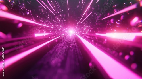 A burst of pink neon energy with luminous purple rays cutting through space. Speeding light rays create a dynamic, futuristic effect.