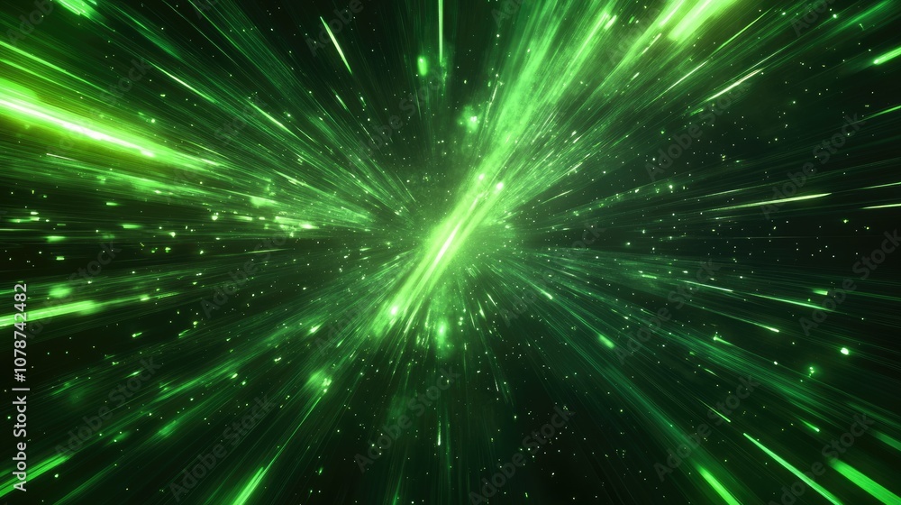 Abstract background with neon green rays of light shooting through space, evoking a sense of energy, speed, and futuristic power. Abstract background with neon green rays of light shooting through space, evoking a sense of energy, speed, and futuristic power.