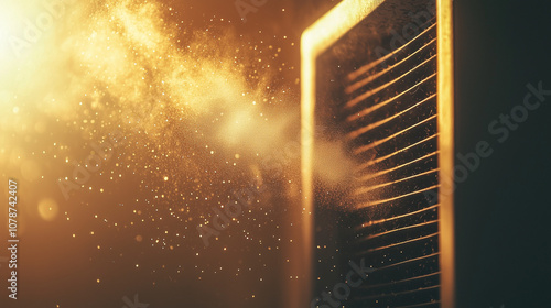 Air Vent Emitting Dust Particles in Warm Golden Light