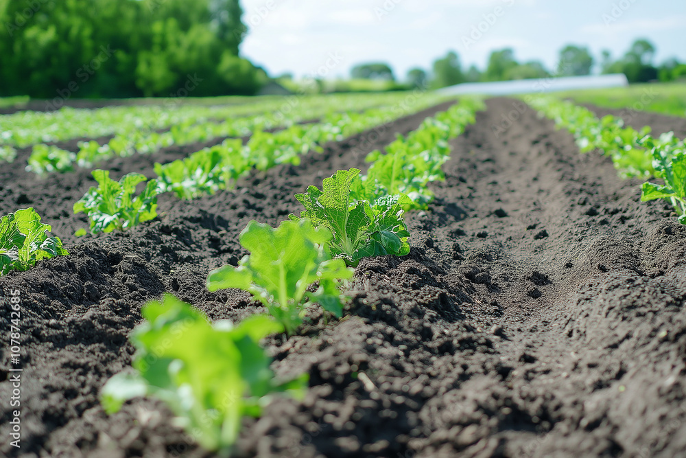 Green Lettuce Plants Growing in Rows in a Field Green Lettuce Plants Growing in Rows in a Field