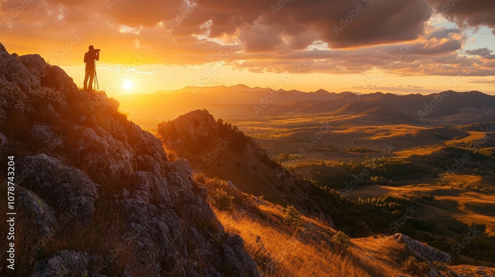 Fototapeta premium A breathtaking sunset view from a mountain peak, inspiring adventure and exploration.