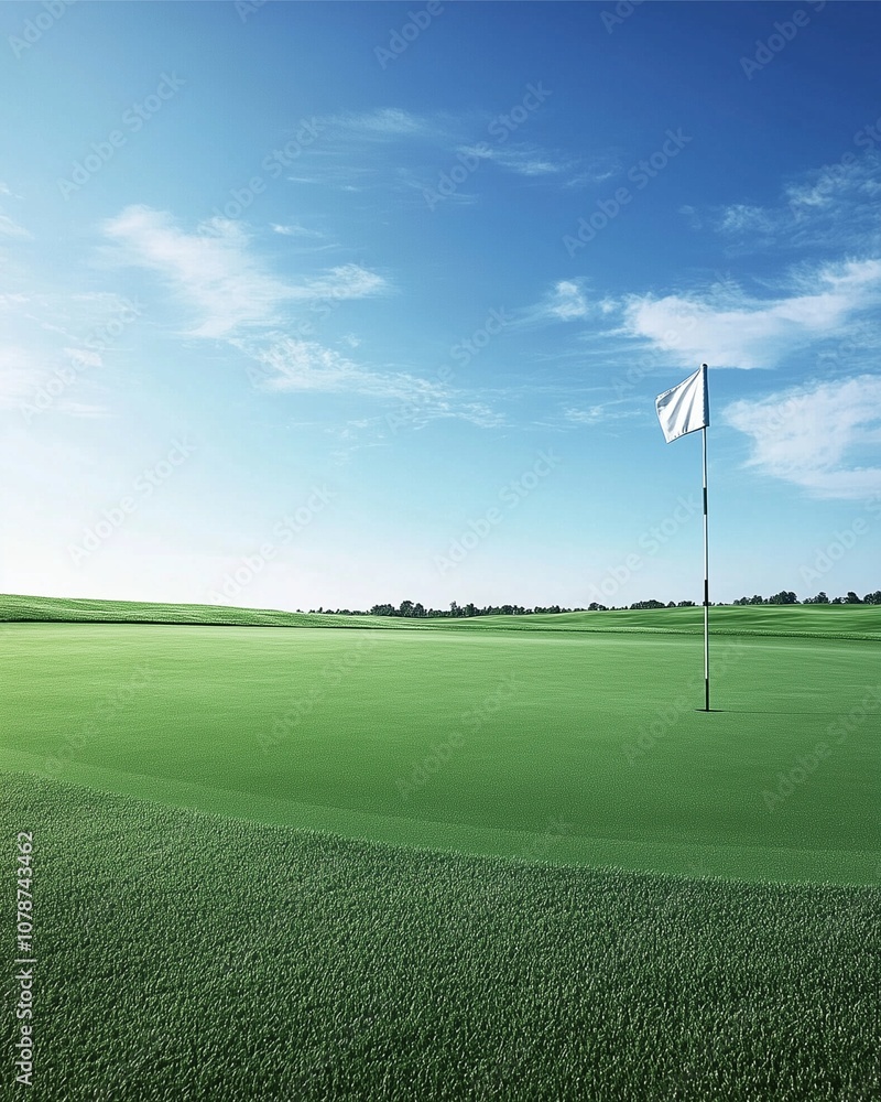 Obraz premium Morning view of a golf course with lush green grass