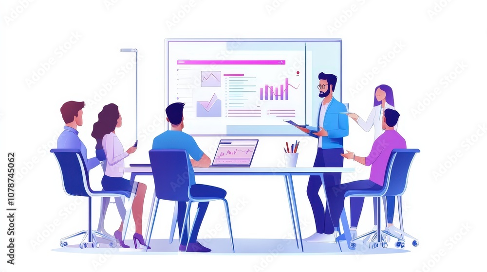 Professional team collaborating on a project in a modern meeting room. Professional team collaborating on a project in a modern meeting room.