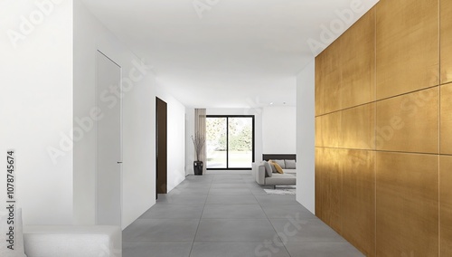 Modern Living Room With Golden Wall Panel