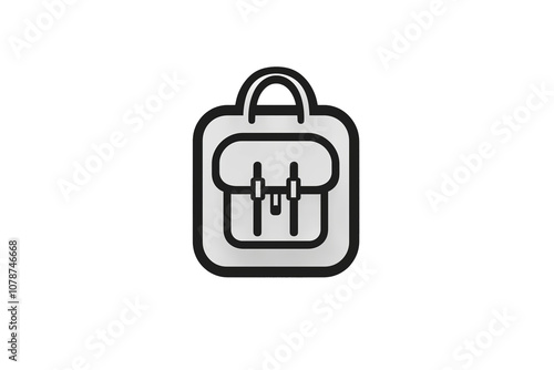 A simple, black-and-white line art illustration of a backpack, designed with clean and modern aesthetics. PNG cut out isolated background.