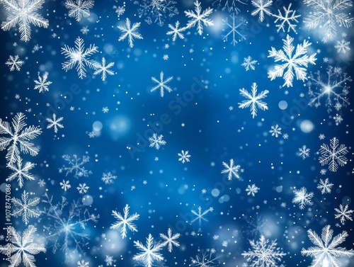 Blue background with snowflakes falling on it