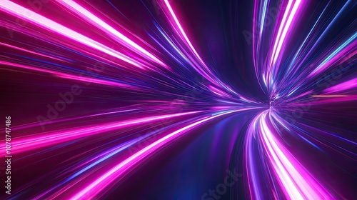 Abstract neon speed rays in bright pink and purple, streaking through a dark background with high-speed light movement.