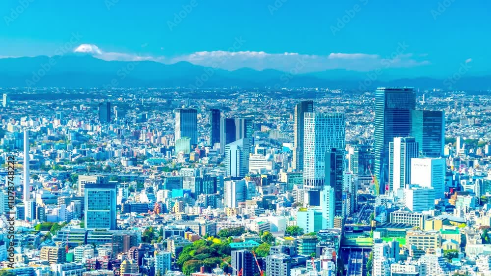 東京・冬晴れの渋谷を望む都市風景　タイムラプス