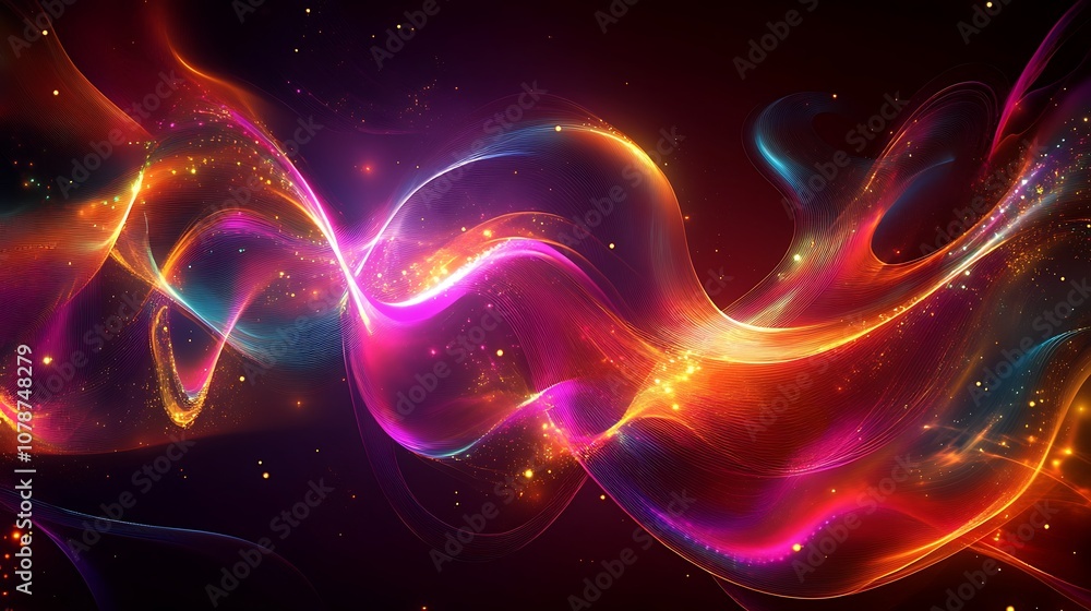 Fluid digital lines glowing with neon colors creating a seamless flowing wave pattern. Fluid digital lines glowing with neon colors creating a seamless flowing wave pattern.
