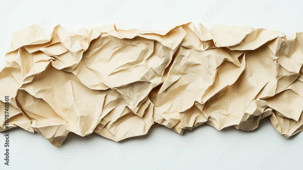 Obraz premium Abstract textured image of crumpled brown paper with folds and shadows creating a wavy pattern on a light background.