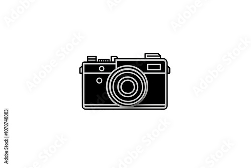 PNG cut out isolated background. A sleek and minimal black-and-white icon of a vintage camera, perfect for use in photography-related applications.