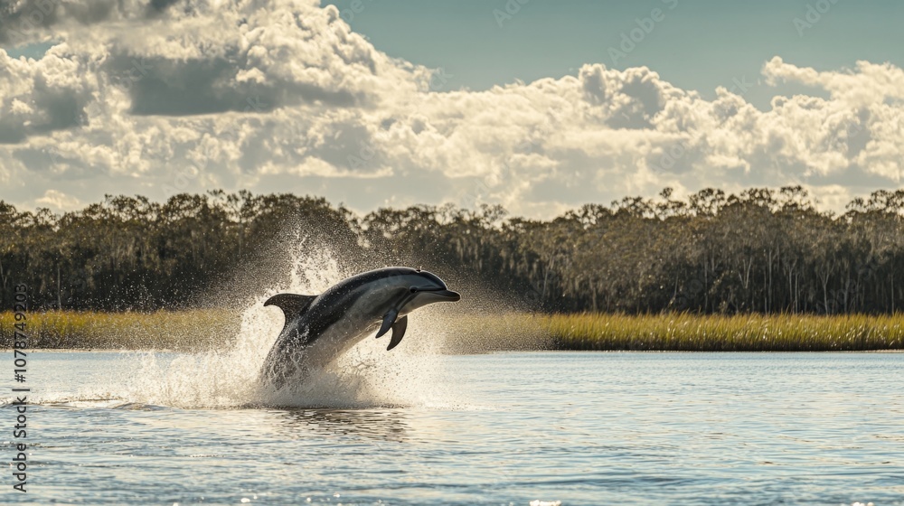 Obraz premium Dolphin Leaping Out of the Water - A Breathtaking Moment in Nature