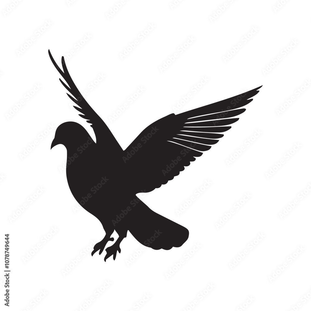 Obraz premium illustration of a pigeon silhouette vector art Illustration, Beautiful bird pigeon silhouette black icon vector art illustration