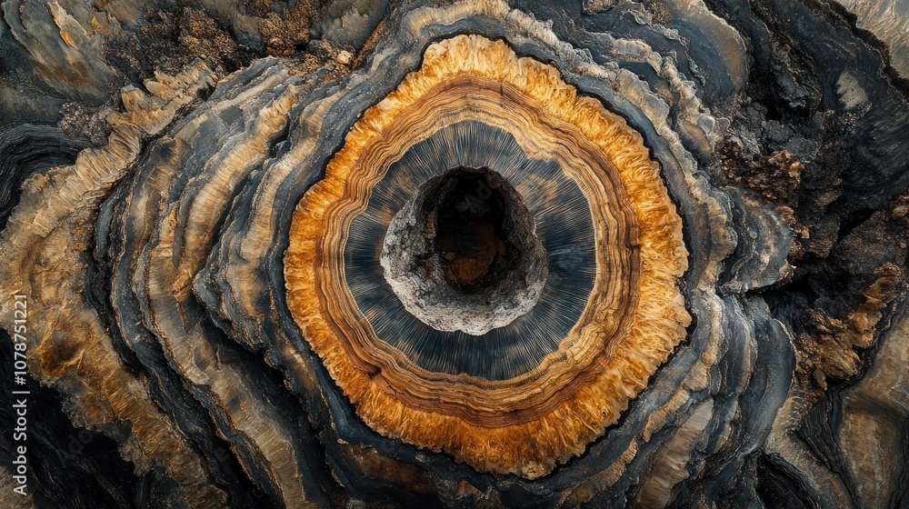 Close-up of a tree trunk with a hole in the center, showing concentric rings and a layered texture. Close-up of a tree trunk with a hole in the center, showing concentric rings and a layered texture.