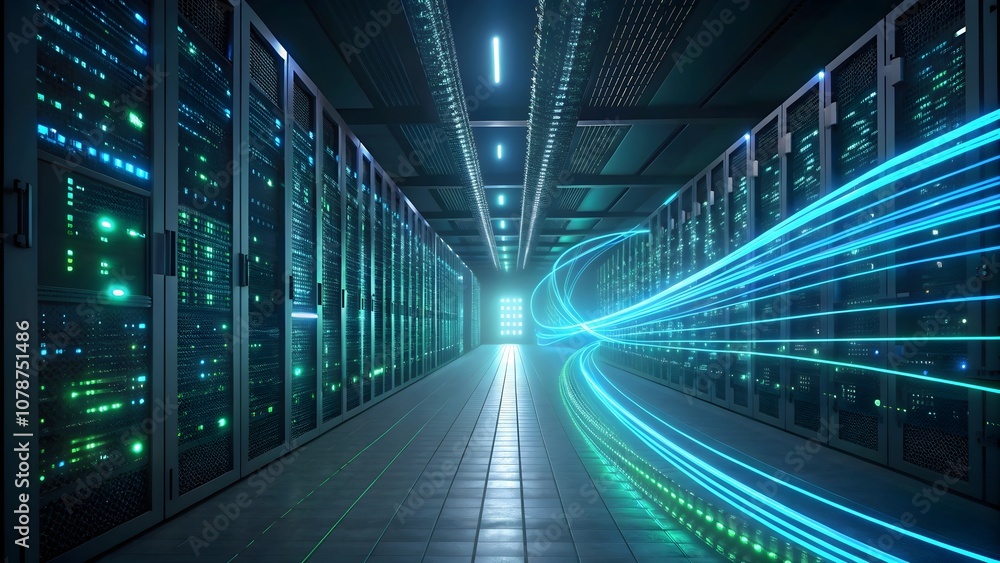 Fototapeta premium Digital Data Transmission with Big Data Flow, 3D Rendering of High-Speed Network Channels