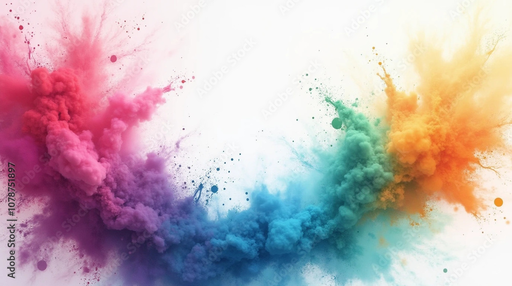 A burst of colorful powder is released into the air A burst of colorful powder is released into the air