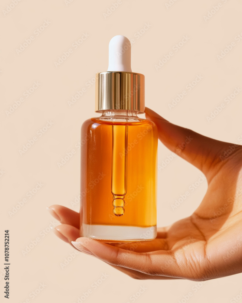 Hand Holding Luxury Facial Serum Dropper Bottle Hand Holding Luxury Facial Serum Dropper Bottle