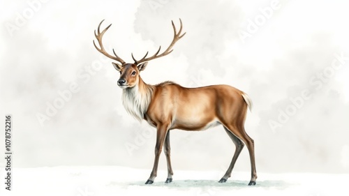 Santa's majestic reindeer standing against a light background with a serene holiday mood