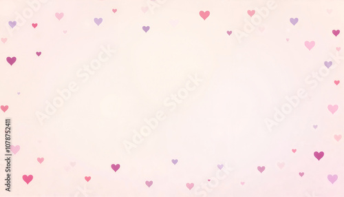 Pastel hearts pattern background with scattered small heart shapes in pink, lavender, and cream, playful and sweet atmosphere