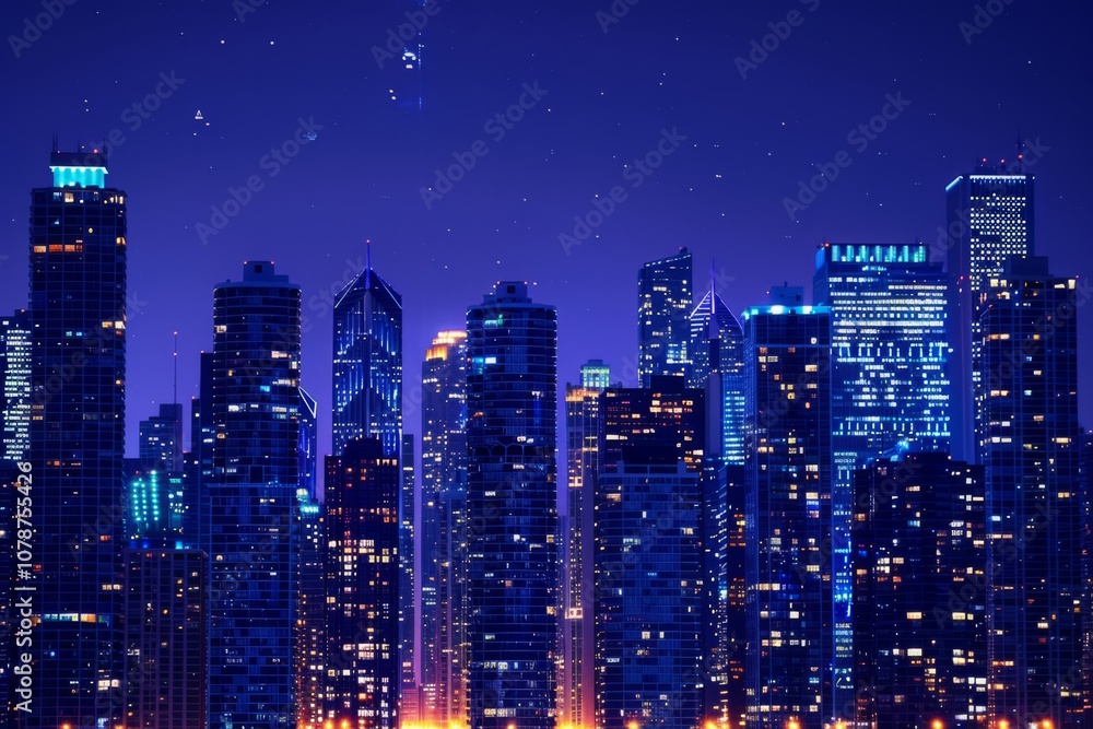 Obraz premium Night Skyline with Illuminated Buildings