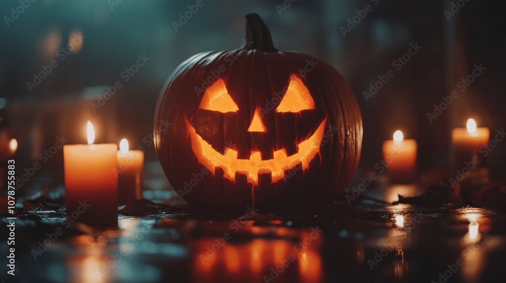 Fototapeta premium Spooky Jack-O-Lantern with Candles
