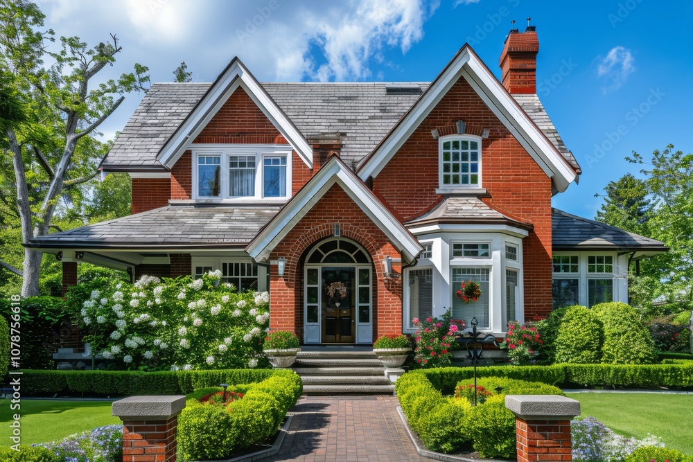Classic Red Brick House with Lush Landscaping Classic Red Brick House with Lush Landscaping