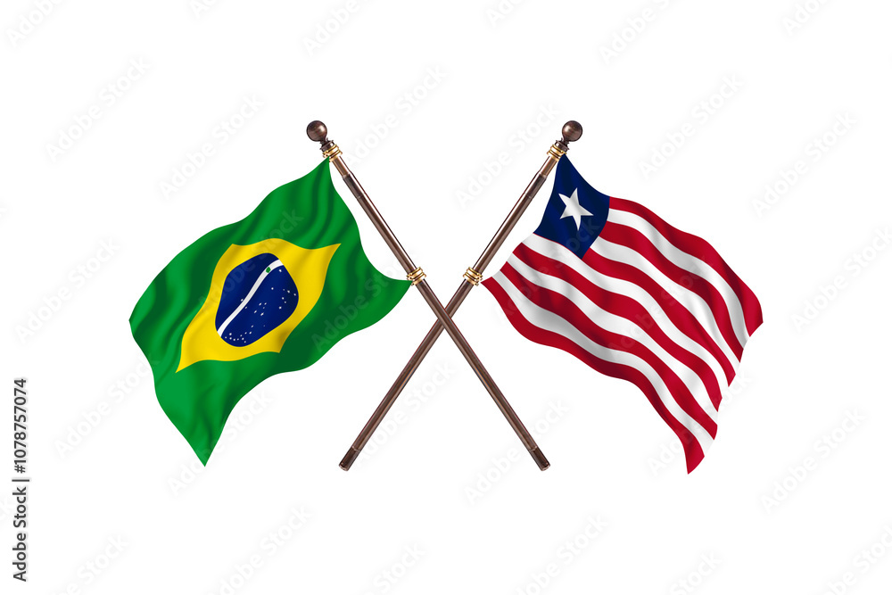 Brazil Versus Liberia Two countries Flags background Brazil Versus Liberia Two countries Flags background