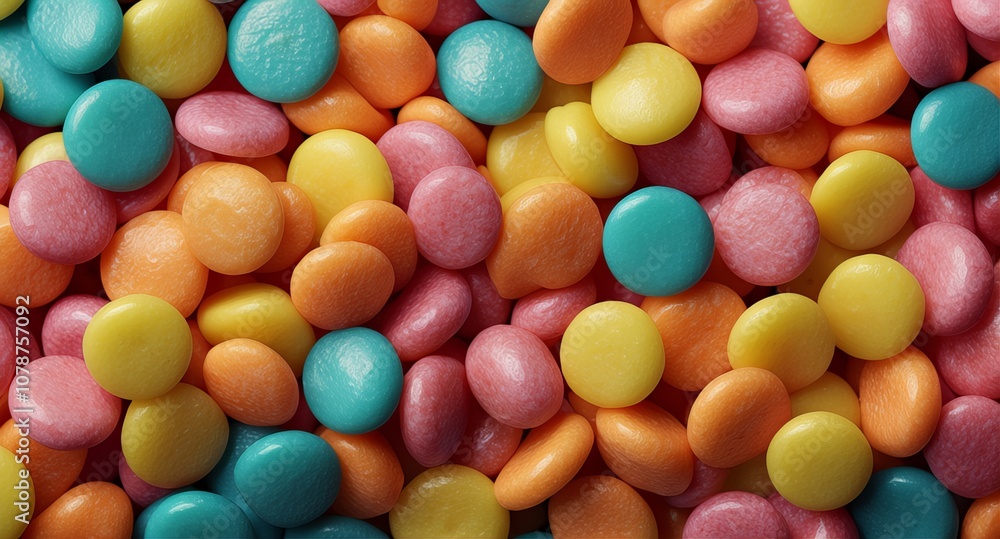 A close-up view of brightly colored candy-coated chocolate pieces in various colors, creating a vibrant and playful confectionery background. A close-up view of brightly colored candy-coated chocolate pieces in various colors, creating a vibrant and playful confectionery background.