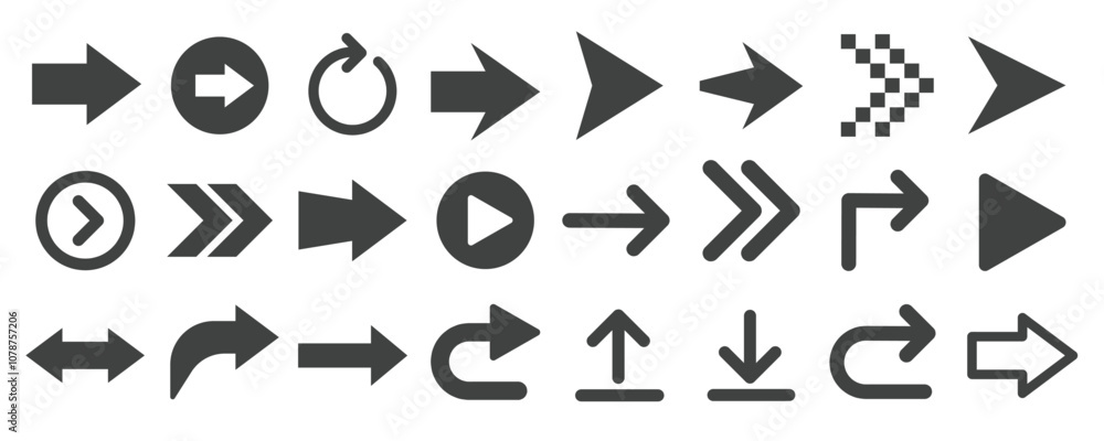 Arrow glyph solid icons collection. Containing navigation, direction etc icons. For website marketing design, logo, app, template, ui, etc. Vector illustration. Arrow glyph solid icons collection. Containing navigation, direction etc icons. For website marketing design, logo, app, template, ui, etc. Vector illustration.