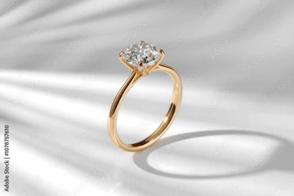 Gold ring with diamond on white, emphasizing elegance and luxury Gold ring with diamond on white, emphasizing elegance and luxury
