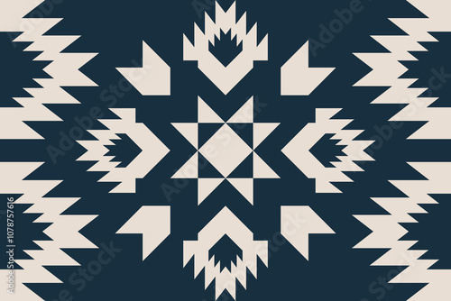 Navajo tribal Blue seamless pattern. Native American ornament. Ethnic South Western decor style. Boho geometric ornament. Vector seamless pattern. Mexican blanket, rug. Woven carpet illustration