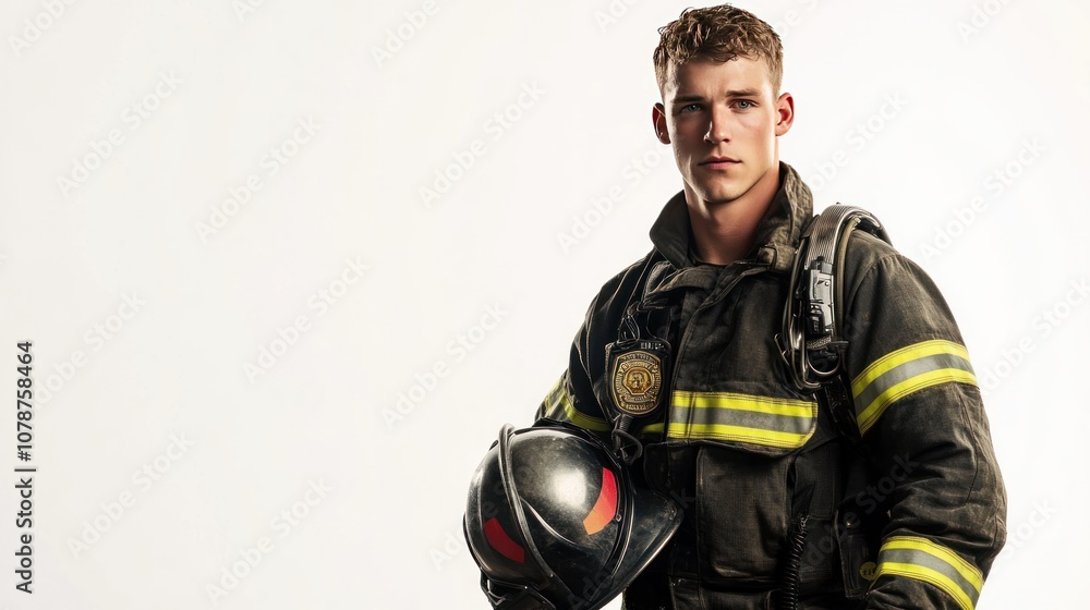 Fototapeta premium Portrait of a Firefighter with Serious Expression