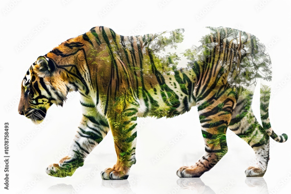 Majestic Tiger in Jungle Double Exposure Art Majestic Tiger in Jungle Double Exposure Art
