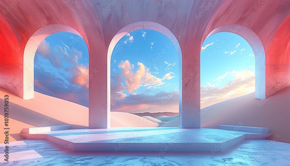 Fototapeta premium 3d Render, Abstract Surreal pastel landscape background 