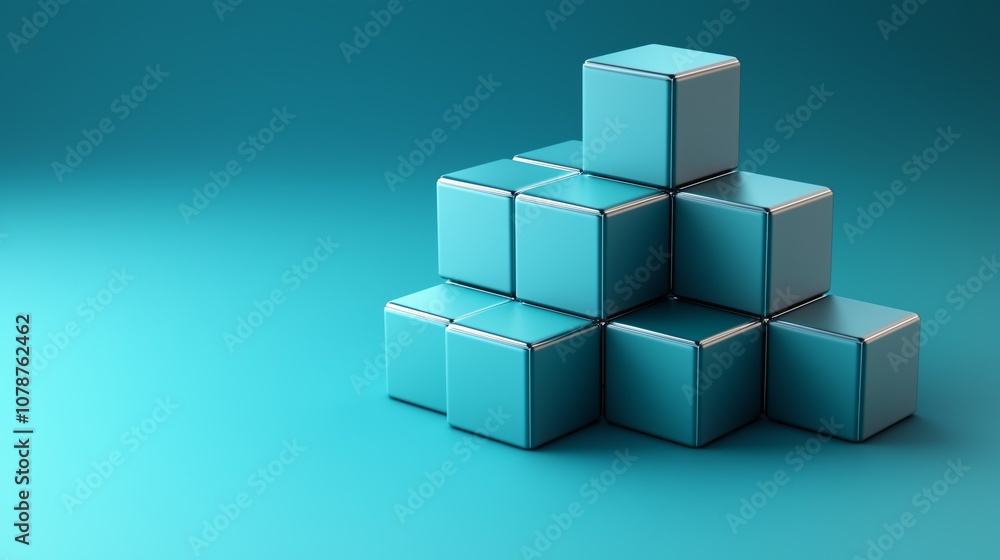 Elegant Arrangement of Blue Cubes Stacked Neatly on a Subtle Teal Background, Ideal for Design Projects, Presentations, and Creative Concepts Elegant Arrangement of Blue Cubes Stacked Neatly on a Subtle Teal Background, Ideal for Design Projects, Presentations, and Creative Concepts