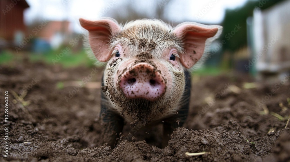 Muddy Piglet Portrait: A Close-Up Look at Farm Life Muddy Piglet Portrait: A Close-Up Look at Farm Life
