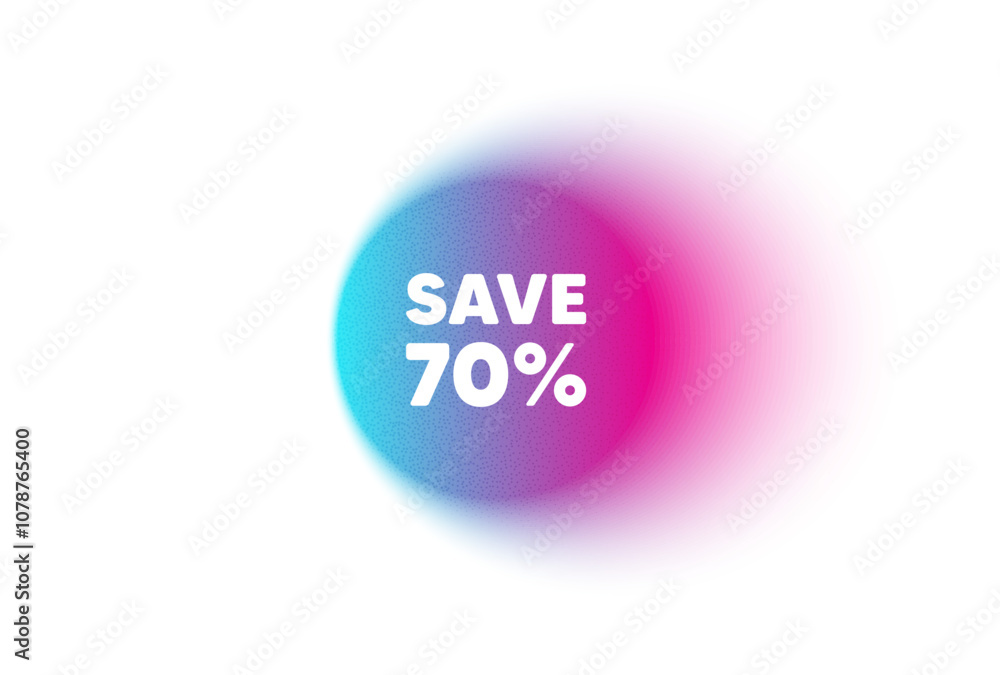 Color neon gradient circle banner. Save 70 percent off tag. Sale Discount offer price sign. Special offer symbol. Discount blur message. Grain noise texture color gradation. Vector Color neon gradient circle banner. Save 70 percent off tag. Sale Discount offer price sign. Special offer symbol. Discount blur message. Grain noise texture color gradation. Vector