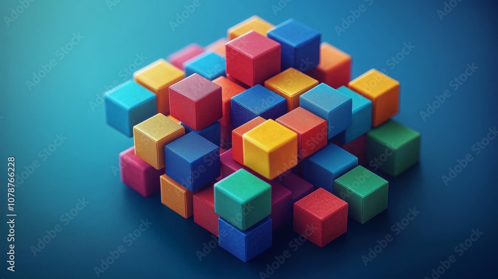 Colorful Building Blocks Arranged in a Creative Pattern on a Blue Background, Showcasing a Playful and Artistic Composition for Educational Concepts Colorful Building Blocks Arranged in a Creative Pattern on a Blue Background, Showcasing a Playful and Artistic Composition for Educational Concepts