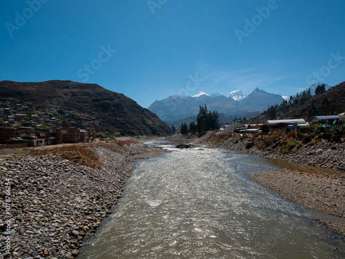 Obraz na płótnie Santa River that Passes near the Wilcachocha Lagoon in Huaraz in the Ancash Region, Peru w salonie