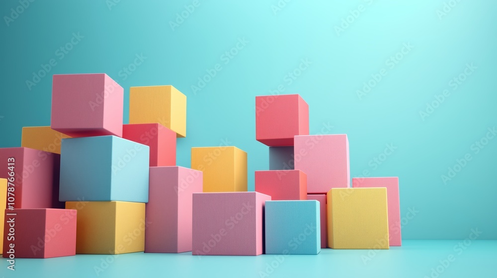 Colorful Stacked Cubes on a Soft Blue Background Perfect for Backgrounds, Playful Illustrations, and Creative Design Projects in Children’s Themes Colorful Stacked Cubes on a Soft Blue Background Perfect for Backgrounds, Playful Illustrations, and Creative Design Projects in Children’s Themes